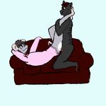  anal blush bottomless canine clothed clothing cum girly knot male male/male mammal penis precum rat rodent scraps_(character) simple_background sofa sweater wolf 