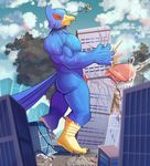  anthro arwing avian bird building building_penetration car city cum destruction falco_lombardi macro male nintendo orgasm soonico star_fox vehicle video_games 