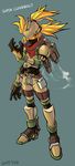  armor armored_boots blonde_hair boots cloudbuilt copyright_name dated demi_(cloudbuilt) face_mask full_body gloves helmet highres jetpack long_hair mask pants sasisage solo standing tri_tails yellow_eyes 