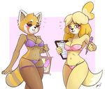  2017 aggressive_retsuko animal_crossing anthro bag blush border bra breasts canine chest_tuft cleavage clothed clothing crossover digital_media_(artwork) dildo dipstick_tail dog duo eyelashes female fur hair holding_object isabelle_(animal_crossing) legwear looking_at_viewer mammal multicolored_tail navel nintendo notepad open_mouth open_smile panties pen purple_background red_panda retsuko sanrio secretly_saucy sex_toy shih_tzu simple_background smile standing stockings sweat thigh_highs tuft underwear video_games white_border 