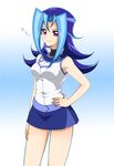  1girl blue_hair chiyo_(no3baki) kamishiro_rio long_hair looking_at_viewer obelisk_blue_uniform red_eyes school_uniform shiny_skin skirt smile yu-gi-oh! yuu-gi-ou_gx yuu-gi-ou_zexal 