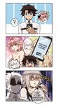  3koma androgynous astolfo_(fate) black_bow black_hair blonde_hair blue_eyes blush bow braid cellphone comic commentary engrish fate/apocrypha fate/grand_order fate_(series) fujimaru_ritsuka_(male) hair_ribbon highres jeanne_d'arc_(alter)_(fate) jeanne_d'arc_(fate) jeanne_d'arc_(fate)_(all) maroonabyss multicolored_hair multiple_boys otoko_no_ko phone pink_hair purple_eyes ranguage ribbon single_braid smartphone streaked_hair yellow_eyes 