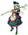  baba_(baba_seimaijo) bamboo bow dress full_body green_dress green_eyes green_hair hat highres mary_janes open_mouth ribbon shoes short_hair short_hair_with_long_locks solo teireida_mai touhou transparent_background 