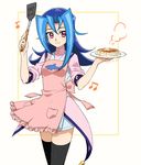  1girl blue_hair breasts chiyo_(no3baki) cooking food kamishiro_rio long_hair looking_at_viewer smile yu-gi-oh! yuu-gi-ou_zexal 