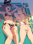 :d arm_garter armpits arms_up ass bikini blonde_hair bow breasts brown_hair cagliostro_(granblue_fantasy) clarisse_(granblue_fantasy) eyewear_on_head granblue_fantasy green_eyes hair_bow hairband long_hair looking_at_viewer looking_back lying multiple_girls navel on_back on_stomach one-piece_swimsuit open_mouth ponytail purple_eyes red_bikini side-tie_bikini small_breasts smile sunao_(souis) sunglasses swimsuit very_long_hair white_swimsuit 
