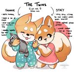  anthro black_eyes black_nose brown_fur canine cherrikissu clothed clothing cub dog duo eyes_closed female fluffy fluffy_tail frankie_(cherrikissu) fur hi_res mammal shiba_inu sibling stacy_(cherrikissu) tongue tongue_out white_fur young 
