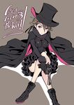  ange_(princess_principal) blue_eyes cape crossed_legs english grey_hair gun handgun hat muraji princess_principal revolver short_hair sitting solo top_hat weapon webley-fosbery_automatic_revolver 