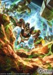  assault_visor aura axis_(gundam) char's_counterattack commentary_request company_name copyright_logo copyright_name copyright_notice earth_(planet) earth_federation geara_doga glowing glowing_eyes green_eyes gundam gundam_card_game jegan light_particles logo mecha mobile_suit neo_zeon no_humans nu_gundam official_art planet robot science_fiction space thrusters toriyufu v-fin 