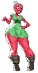  boots breasts cleavage clothed clothing dress drupe eyelashes female flora_fauna food footwear fruit grin hand_on_hip ok_k.o.!_let&#039;s_be_heroes plant redfred simple_background smile solo strawberry thick_thighs white_background wide_hips 