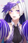  blush breasts brynhildr_(fate) cheer_for_master cheerleader cleavage fate/grand_order fate/prototype fate/prototype:_fragments_of_blue_and_silver fate_(series) heart i-pan long_hair looking_at_viewer medium_breasts parted_lips pom_poms purple_eyes purple_hair smile solo visor_cap 