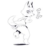  2015 3_toes animal_crossing anthro butt canine clothing female fur hair hi_res itsunknownanon line_art looking_at_viewer looking_back mammal monochrome nintendo paws raised_tail shadow skye_(animal_crossing) solo surprise swimsuit toes video_games wolf 