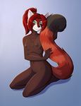  2017 anthro areola breasts clothing conditional_dnp female green_eyes hair jewelry kadath kneeling long_tail mammal necklace nipples nude pussy red_hair red_panda solo 