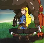  animal_genitalia animal_penis blonde_hair breath_of_the_wild butt clothing equine equine_penis equine_taur erection female hair hooves humanoid hylian licking long_hair lynel male male/female mammal nintendo oral penis penis_lick pointy_ears polyle princess_zelda sex taur the_legend_of_zelda tight_clothing tongue tongue_out video_games 