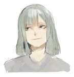  1girl black_eyes closed_mouth commentary english_commentary eyeliner grey_hair highres looking_to_the_side makeup medium_hair original portrait red_eyeliner shirt simple_background sketch solo white_background white_shirt yonq98 