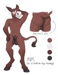  alternate_species animal_genitalia anthro anus backsack balls color_swatch donkey english_text equine fully_sheathed hi_res ink_(lock-wolf) lock-wolf male mammal model_sheet navel nude penis penis_tip perineum rubbing_head sheath slim solo standing text 