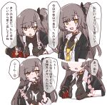  1girl absurdres black_jacket blank_censor breasts breasts_squeezed_together brown_hair censored collarbone collared_shirt commentary_request cropped_torso cum cum_on_body cum_on_chest cum_on_hands dress_shirt ejaculation girls'_frontline girls'_frontline_2:_exilium highres jacket leva_(girls'_frontline_2) licking licking_finger long_hair long_sleeves looking_at_viewer mechanical_arms multiple_views naizuri nikukabe one_side_up open_clothes open_mouth open_shirt paizuri penis projectile_cum scar scar_across_eye scar_on_face shirt sidelocks single_mechanical_arm small_breasts speech_bubble translation_request ump45_(girls'_frontline) upper_body very_long_hair white_shirt yellow_eyes 