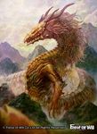  cloudy_sky copyright_name dragon dragon_horns fangs force_of_will horns kakotomirai mountain no_humans official_art sky solo 