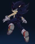  2017 anthro athletic blue_background blue_fur butt clothing dark_sonic energy footwear fur gloves gradient_background green_eyes hedgehog looking_at_viewer looking_back low-angle_view male mammal mostly_nude multicolored_fur pose rear_view shoes short_tail simple_background soina solo sonic_(series) sonic_the_hedgehog tan_fur two_tone_fur 