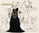  ... 2boys animal_ears arms_behind_back asriel_dreemurr asriel_dreemurr_(cosplay) asriel_dreemurr_(god_of_hyperdeath) black_robe bouquet commentary cosplay delta_rune_(symbol) deltarune fang flower flowery_(deltarune) furry furry_male glasses goat_boy goat_ears goat_horns green-framed_eyewear hat highres holding holding_bouquet horns multiple_boys pink_eyes ralsei ralsei_(hat) robe round_eyewear shipduck13 sleeves_past_fingers sleeves_past_wrists sparkle spoken_ellipsis squiggle undertale utdr_(toby_fox) 