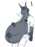  anthro belly belly_expansion big_belly clothing huff hyper hyper_belly incertusfatum inflation lagomorph male mammal midriff palmedo post_vore rabbit torn_clothing vore 
