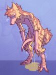 absurd_res animal_genitalia anthro blush bodily_fluids claws cloaca dinosaur dromaeosaurid embarrassed feathered_dinosaur feathered_scalie feathers genital_fluids genitals hi_res hunched_over male omorashi peeing prehistoric_species reptile saurischian scalie shaking soakedspino solo tail theropod trembling tucked_tail urine urine_pool velociraptor watersports