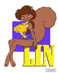  2002 anthro big_breasts breasts brown_eyes brown_hair clothing denim_shorts doug_winger female hair looking_at_viewer mammal midriff rodent shorts solo squirrel under_boob 