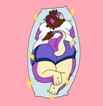  2017 3_toes alien anthro bedroom_eyes biped black_eyes blue_bottomwear blue_clothing body_pillow brown_hair butt clothed clothing countershade_face countershade_torso countershading dakimakura_design dakimakura_pillow digital_drawing_(artwork) digital_media_(artwork) dragon hair half-closed_eyes harvey_(slimeymonsterguts) hi_res high-angle_view horn long_hair long_tail looking_at_viewer looking_back love_handles lying male obese on_front overweight overweight_male pillow pink_background pinup pose purple_body purple_horn purple_tail rear_view seductive shorts simple_background slimeymonsterguts smile solo sparkling tail_tuft tan_body tan_countershading tan_tail toes tuft two_tone_body two_tone_tail white_clothing white_topwear 