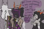 alien ambiguous_gender ancestor_and_descendant_(lore) burningchttos cronus_ampora duo english_text eyewear feral glasses grey_background group hi_res holding_object holding_rope homestuck horn humanoid male ms_paint_adventures nonbinary_(lore) rope simple_background speech_bubble text trio troll_(homestuck) wearing_glasses zoologer_coolscar