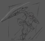 2025 5_fingers 5_toes action_scene anthro athletic athletic_female barefoot big_breasts borzoi bottomwear breasts canid canine canis cargo_pants claws clothed clothing domestic_dog featureless_breasts feet female finger_claws fingers grey_background greyscale gun gun_smoke gunfire hi_res holding_gun holding_object holding_ranged_weapon holding_rifle holding_sniper_rifle holding_weapon hunting_dog mammal monochrome open_bottomwear open_clothing open_pants pants pb_(brothersmiler) ranged_weapon red_eyes rifle running sighthound simple_background simpleesteban sketch smoke sniper_rifle solo spot_color tail toe_claws toes topless weapon