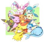  brown_eyes closed_eyes eevee espeon flareon gen_1_pokemon gen_2_pokemon gen_4_pokemon gen_6_pokemon glaceon jolteon leafeon no_humans one_eye_closed open_mouth pink_eyes pokemon pokemon_(creature) purple_eyes red_eyes smile sylveon tail tongue tongue_out triangle_mouth umbreon vaporeon wataametulip 