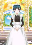  alternate_costume alternate_hairstyle apron artist_request bangs blue_hair blunt_bangs blush closed_mouth confetti dress enmaided hair_bun long_sleeves looking_at_viewer love_live! love_live!_school_idol_festival love_live!_sunshine!! maid maid_apron maid_cap official_art puffy_sleeves purple_eyes ribbon smile solo tied_hair tsushima_yoshiko 