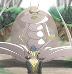  ambiguous_gender anthro arthropod black_fur blue_fur canine chest_spike duo fur humanoid insect lucario macro mammal micro nintendo open_mouth pheromosa pok&eacute;mon purple_eyes size_difference ultra_beast video_games yellow_fur ソリュウ 