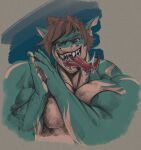 abs absurd_res anthro aquatic azure_hastel biceps big_muscles bodily_fluids brown_hair female fish freaky_(meme) hair hi_res huge_muscles hyper hyper_muscles licking looking_at_viewer multicolored_body muscular muscular_arms muscular_female non-mammal_ears non-mammal_hair piercing requiem_shark rizzyofen saliva shark sharp_teeth smile smirk solo speech_bubble teeth tongue tongue_out trapezius