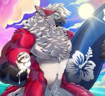 2023 aliensymbol anthro avian barazoku beach beak big_muscles big_pecs black_beak chest_tuft cloud colored crotch_tuft day dessert digital_drawing_(artwork) digital_media_(artwork) feathers featureless_crotch feet fluffy fluffy_tail food green_eyes gryphon head_tuft hi_res holding_food holding_ice_cream holding_object holding_surfboard ice_cream ice_cream_cone inner_ear_fluff male male_anthro multicolored_body multicolored_feathers muscular muscular_anthro muscular_male mythological_avian mythological_creature mythology narrowed_eyes navel non-mammal_navel nude nude_anthro nude_male pecs red_body red_feathers ruff shaded sky skyire smile solo standing summer sun surfboard tail talon_hands talons toes tuft two_tone_body two_tone_feathers water white_body white_feathers