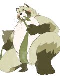 2026 anthro asian_clothing belly big_belly biped blush bodily_fluids bulge canid canine clothing east_asian_clothing fundoshi green_body green_clothing green_fundoshi green_underwear hi_res humanoid_hands japanese_clothing kemono male mammal moobs musk navel nikukyu299paw nipples overweight overweight_male raccoon_dog simple_background solo sweat tanuki underwear vtuber white_background