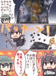  :d animal_ears black_cerulean_(kemono_friends) black_hair blonde_hair comic commentary giving_up_the_ghost hair_between_eyes hat helmet kaban_(kemono_friends) kemono_friends long_hair moose_(kemono_friends) moose_ears multicolored_hair multiple_girls necktie open_mouth oyoneko pith_helmet rectangular_mouth serval_(kemono_friends) shirt short_hair short_sleeves skirt smile tail translated 