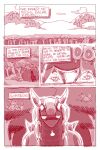 2023 comic detailed_background emolga english_text feral forest front_view generation_5_pokemon hi_res male monochrome nintendo outside pink_and_white plant pokemon pokemon_(species) scolipede shyguy9 side_view solo text text_box tree