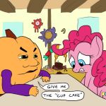 1:1 angry cake dessert dialogue docwario duo earth_pony elemental_creature elemental_humanoid english_text equid equine female feral flora_fauna food food_creature food_humanoid friendship_is_magic fruit fruit_humanoid hasbro horse humanoid humor hungry_pumkin living_fruit living_pumpkin male mammal my_little_pony pinkie_pie_(mlp) plant plant_humanoid pony pumkin_online_english pumkin_world pumpkin scared speech_bubble teeth text waddling_head