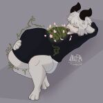 abdominal_bulge absurd_res anthro artificr belly big_belly bovid burp_cloud burping caprine digestion digestion_noises digestion_sequence domestic_cat duo fatal felid feline felis fully_inside goat hi_res lying male male/male mammal petals same_size_vore unwilling_prey vore