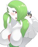  anthro big_breasts black_fur blue_fur blush breasts butt_crush canine duo eyes_closed female fur gardevoir green_hair hair humanoid lucario macro male male/female mammal mega_evolution mega_lucario micro micro_on_macro nintendo nude open_mouth pok&eacute;mon red_eyes red_fur simple_background size_difference video_games yellow_fur ソリュウ 