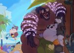 2026 4_toes 5_fingers absurd_res against_surface against_wall anthro armpit_hair artist_name backwards_hat ball balls_outline beach beach_volleyball bear beard belly belly_mouth bernard_evergorge_(rafuteru) big_bulge big_nipples bikini_thong biped black_beard black_body black_claws black_eyebrows black_facial_hair black_hair black_nipples black_sclera black_soles body_hair bracelet brown_body brown_eyebrows brown_hair brown_nipples bucket bulge butt canid canine canis chains_(marking) chest_tuft claws clothed clothing colored container demon detailed_bulge digital_drawing_(artwork) digital_media_(artwork) dominant dominant_anthro dominant_male duo english_text eyebrows facial_hair feet felid feline fingers genital_outline green_clothing green_swimwear green_thong green_underwear hair happy_trail hat headgear headwear hi_res horn huge_bulge jewelry kofu_(kofuhowlfy) larger_dom larger_male leaning leaning_on_another light male male/male mammal markings moobs multicolored_body navel net nipples nivea_(brand) outside overweight palm_tree pantherine pecs penis_outline plant purple_body red_eyes ritsukaxan ritsukaxan_(character) sand scaroused shaded shadow shower shower_head signature simple_background size_difference sky skyscape smaller_male spiked_bracelet spikes sport submissive submissive_anthro submissive_male sunlight swimming_trunks swimwear swimwear_only tail tan_body teasing teeth text thong toes topless topless_anthro topless_male tree tuft two_tone_body underbite underwear volleyball volleyball_(ball) volleyball_net white_horn wolf yellow_clothing yellow_thong yellow_underwear