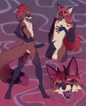 2024 abstract_background anthro ashmedai_ben_agrat balls big_penis black_penis black_sclera brown_body brown_fur canid canine claws countershade_torso countershading demon digitigrade erection femboy fluffy fluffy_tail foreskin forked_tongue fox front_view fur genitals gloves_(marking) hair half-erect hand_on_belly hand_on_chest hand_on_hip headshot_portrait hi_res horn humanoid_genitalia humanoid_penis hung_femboy hybrid leg_markings long_hair long_tongue looking_at_viewer male mammal markings multiple_poses nude partially_retracted_foreskin penis pinup ponytail portrait pose presenting_tongue purple_eyes purple_horn red_hair saggy_balls shaded showing_teeth side_view slim socks_(marking) solo strayserval tail three_frame_image toe_claws tongue tongue_out white_body white_fur