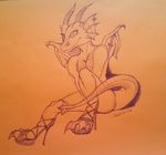  clothed clothing crossdressing cute dragon ear_piercing ember_drake footwear girly high_heels horn piercing shoes sketch small_wings smile tagme traditional_media_(artwork) unfinished wings 