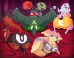 2_heads absurd_res ambiguous_gender anthro audino big_breasts big_butt blue_eyes bra breasts butt clothing female feral flaaffy generation_2_pokemon generation_5_pokemon generation_8_pokemon generation_9_pokemon green_body group hi_res huge_butt huge_hips huge_thighs humanoid kiffy_(artist) lingerie lingerie_on_feral looking_at_viewer looking_back lying markings multi_head multicolored_body nintendo on_front on_side open_mouth panties pink_body pokemon pokemon_(species) scovillain smile striped_markings striped_tail stripes tail tail_markings thick_thighs thievul two_tone_body underwear wide_hips yellow_eyes