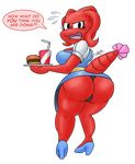 angry anthro arthropod beverage big_butt blush butt calcia carrie&#039;s_order_up! clothing crustacean dialogue english_text female food footwear harry_amor&oacute;s high_heels lobster looking_at_viewer marine open_mouth panties platter shoes soda solo text underwear waiter 