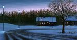  evening house lamppost no_humans road scenery shion_(mirudakemann) sky snow street tree twilight winter 