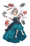  ace_of_spades ange_(princess_principal) aqua_dress bare_shoulders black_footwear black_gloves braid card choker dress elbow_gloves full_body gloves highres jack_of_spades looking_at_viewer makaria official_art playing_card poker_chip princess_principal princess_principal_game_of_mission shoes short_hair silver_hair sitting solo transparent_background 