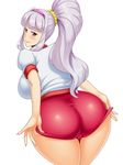  1girl ass breasts buruma from_behind huge_ass huge_breasts idolmaster kawanuma_uotsuri looking_back ponytail shijou_takane solo 