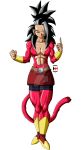  1girl abs black_hair breasts commentary darkhameleon dragon_ball dragon_ball_gt dragon_ball_super earrings english_commentary fur highres hoop_earrings jewelry kale_(dragon_ball) long_hair looking_at_viewer medium_breasts midriff monkey_tail muscle navel ponytail shirtless single_hair_intake smile spiked_hair tail 
