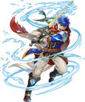  armor blue_eyes blue_hair cape fire_emblem fire_emblem:_souen_no_kiseki fire_emblem_heroes full_body gloves headband highres ike indesign male_focus official_art open_mouth ragnell solo transparent_background weapon 